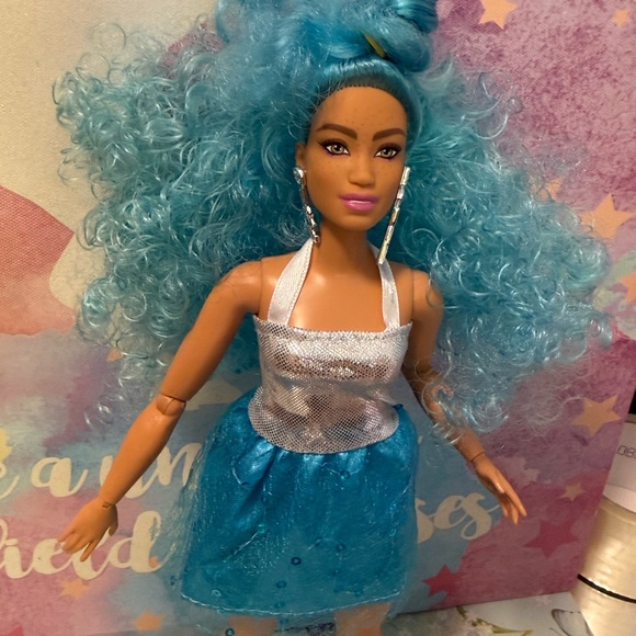 Barbie Other - Barbie Doll with Blue Hair and Silver Outfit